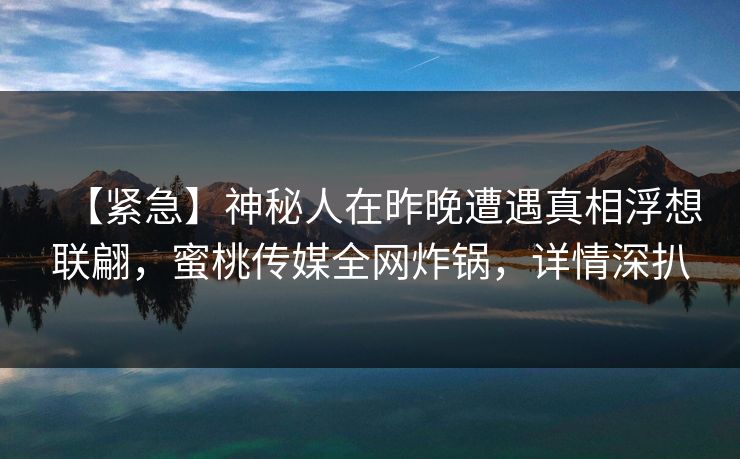 【紧急】神秘人在昨晚遭遇真相浮想联翩，蜜桃传媒全网炸锅，详情深扒